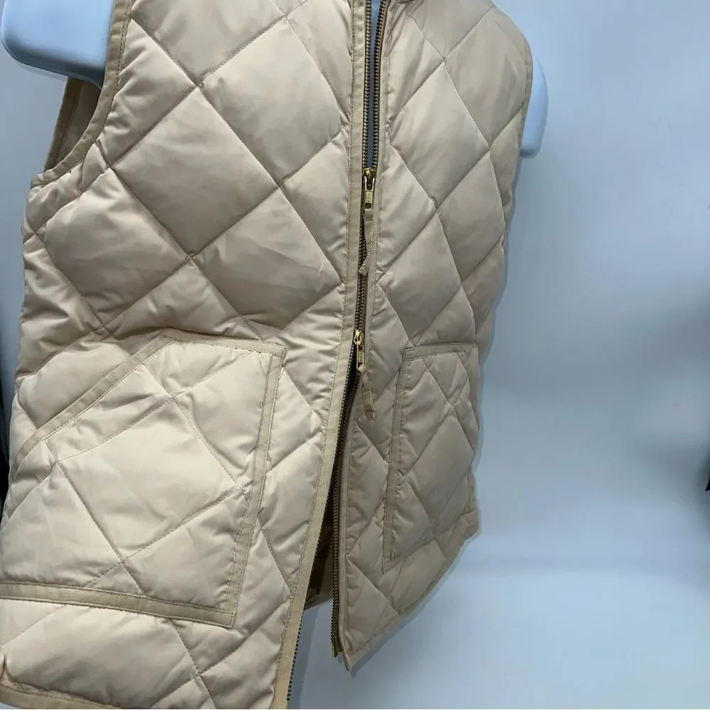 J.Crew Factory Quilted Beige Full Double Zipper Pull Down Puffer Vest-Size Small
